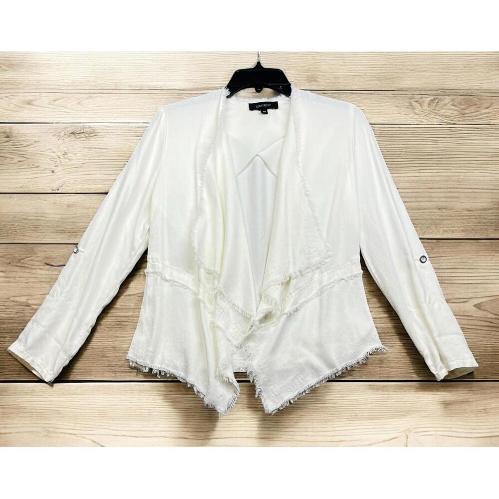 Karen Kane Ivory Jacket XXS Draped fringed Waterfall open front Classy Soft